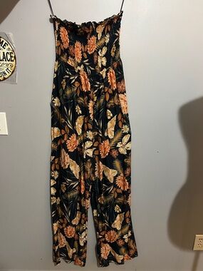 Black Floral Smocked Wide-Leg Jumpsuit